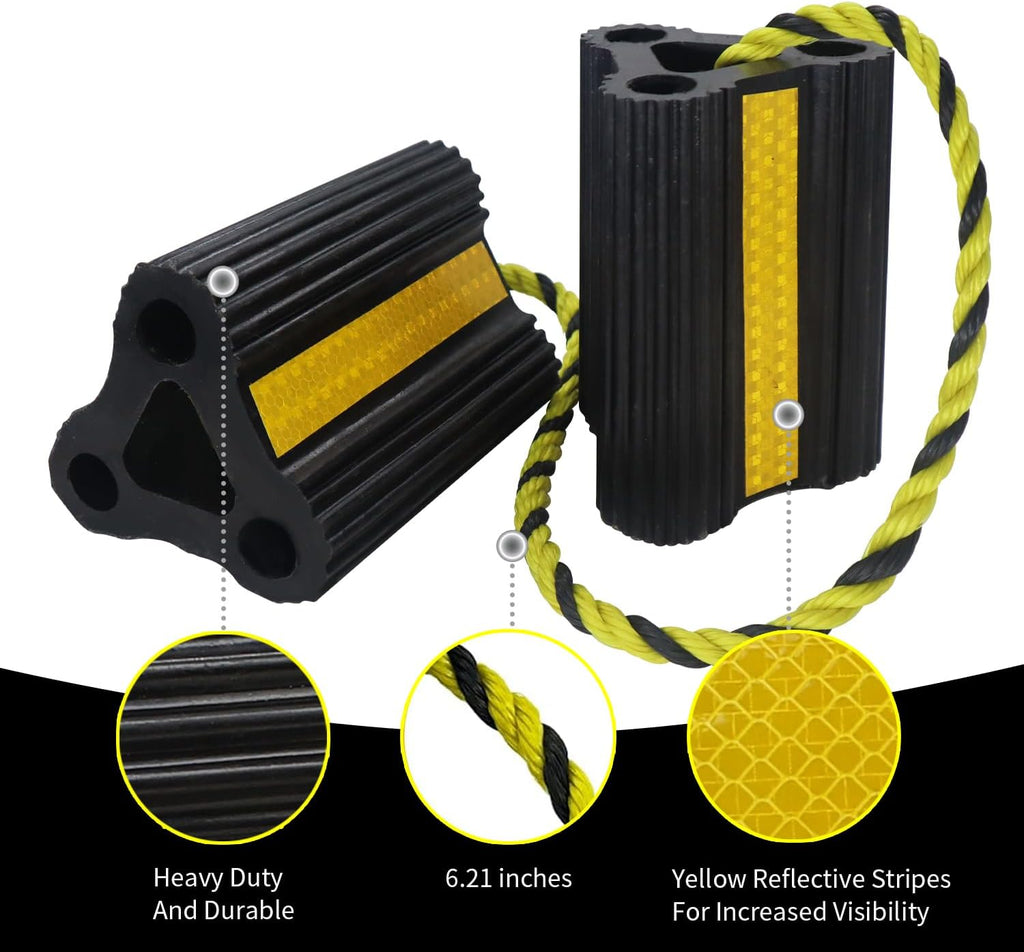 Vacallity RV Wheel Chocks for RV Tire Chock Block Camper Travel Trailer Car Truck, Upgrade Rubber Wheel Chocks with Rope,Easy to Use,Wheel Immobilizers & Chocks (2pair4pack)