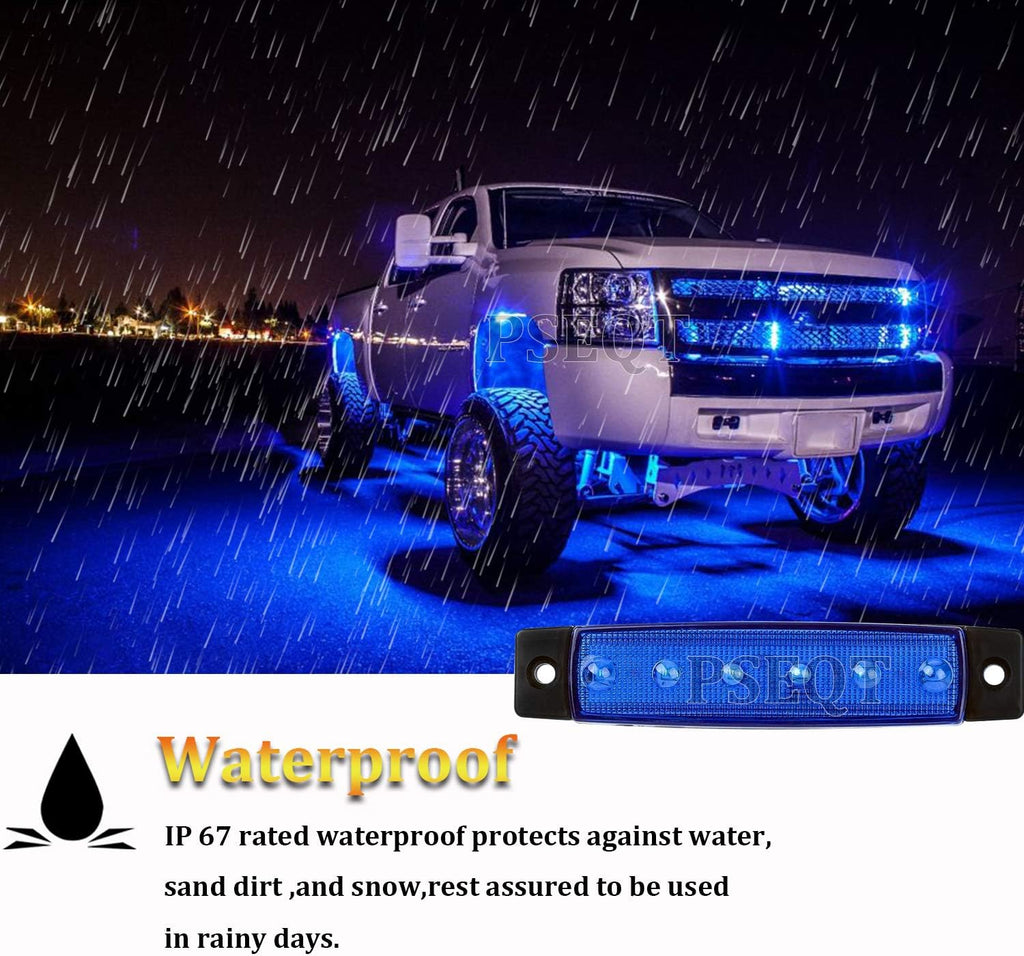 PSEQT 10 Pcs LED Rock Strip Lights Car Exterior Underglow Wheel Fender Well Lighting Kits Waterproof for Golf Cart Wrangler Offroad Truck RV UTV ATV Snowmobile (Blue)