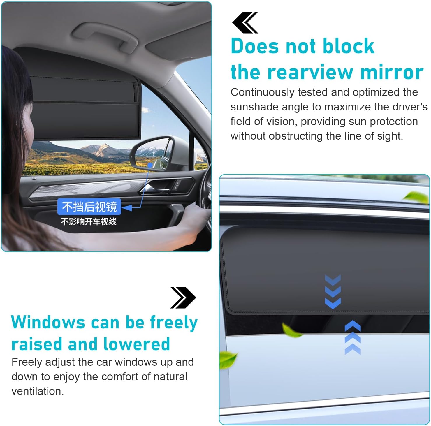 4 PCS Car Window Shades, Magnetic Privacy Sun Shade for Side Windows, Adjustable Blackout Car Window Covers, Universal for Most Vehicles (Black)