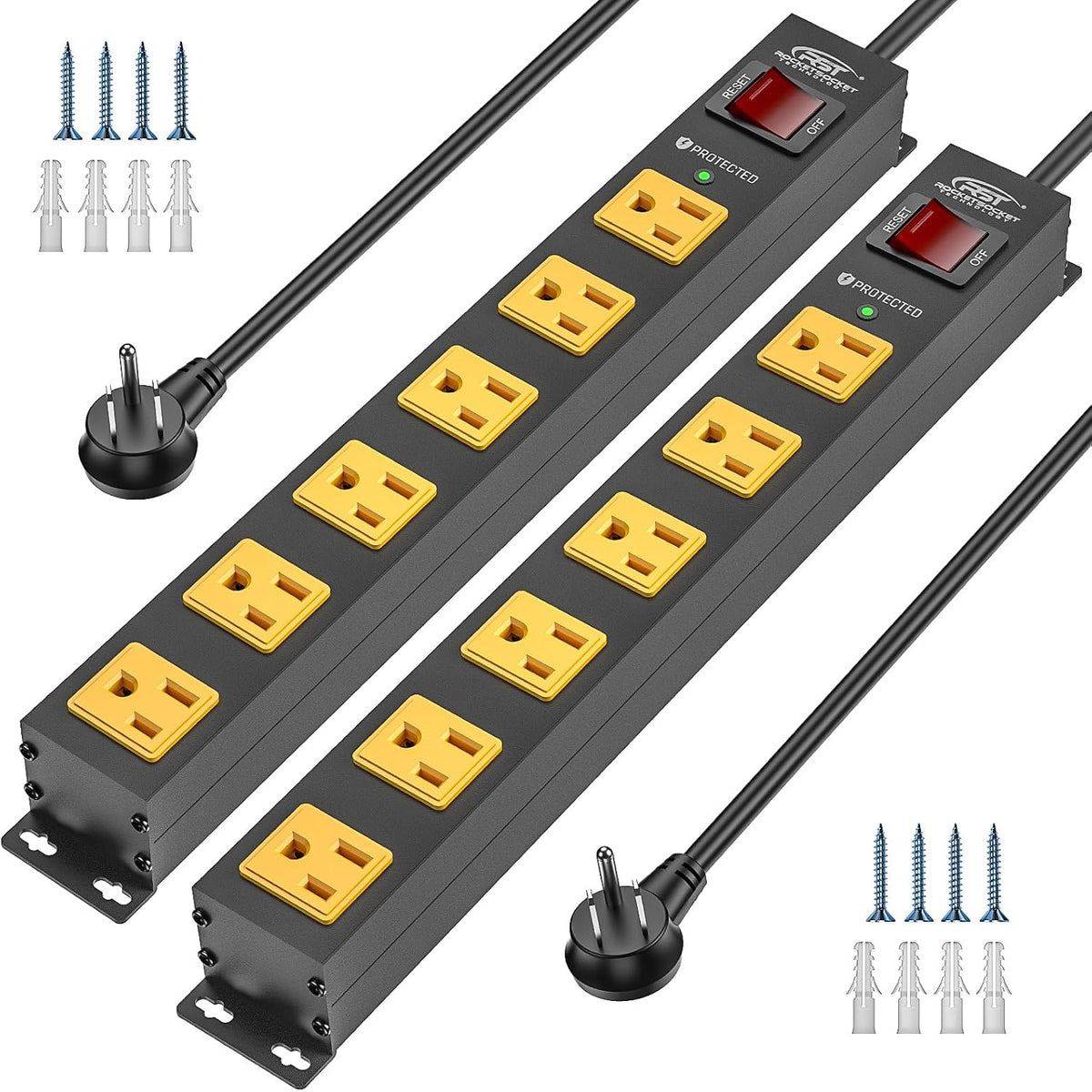 CRST 2Pack 6 Outlet Surge Protector Power Strip 2100J