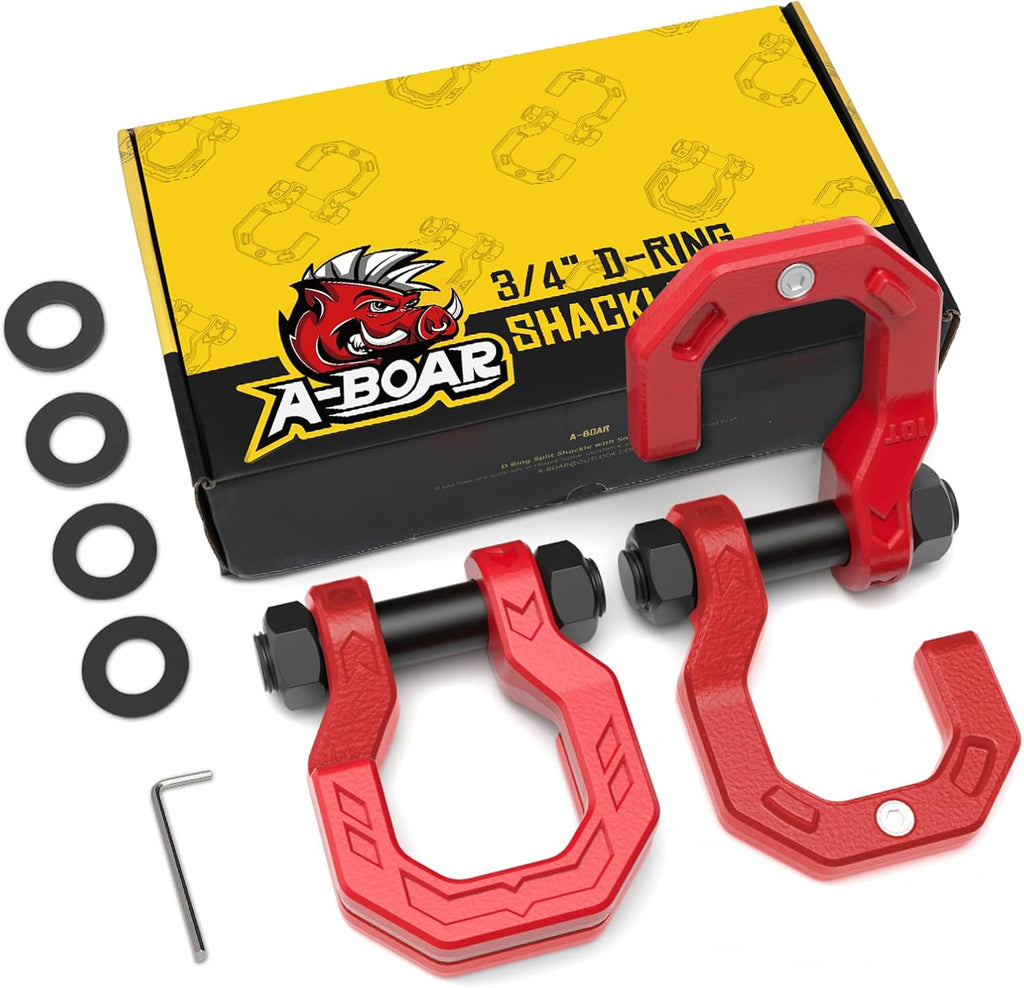 3/4" D-Ring Shackles, Heavy Duty Forged Steel Shackles with 7/8" Pin, Easy Open D-Ring Shackles Towing Winch Hooks for Recovery, Trucks, SUV, ATV, UTV, Off-Road Vehicles, Red Red