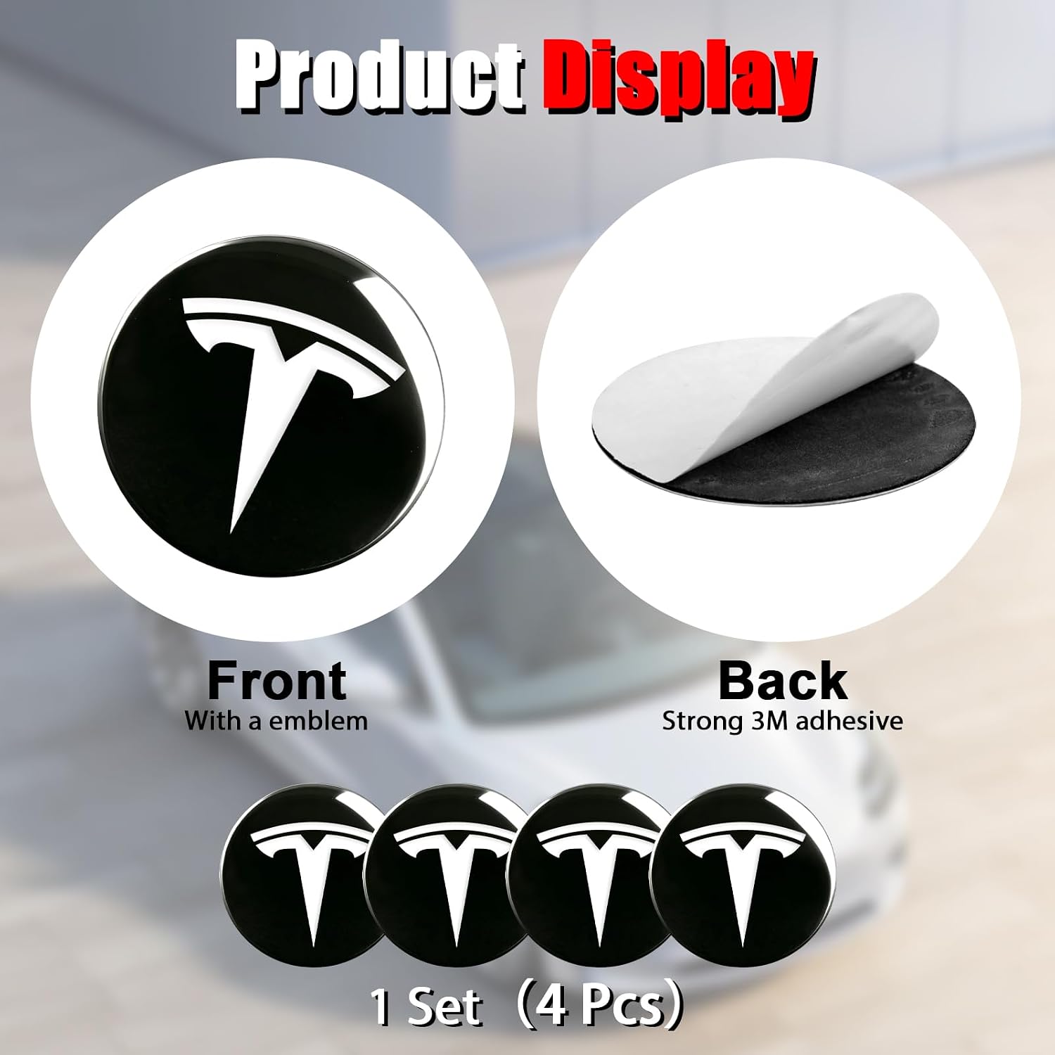 4 PCS Wheel Center Hub Cap Sticker for Model 3 / Model Y, Wheel Rim Cover 2.2” Center Cap Sticker Compatible for Tesla Hubcaps with Logo Emblem, Waterproof Adhesive Backing, Black & White