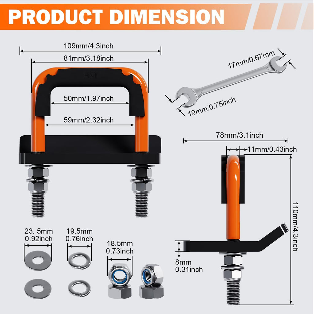 Hitch Tightener, Heavy Duty Anti-Rattle Hitch Stabilizer for 2" Hitch, Trailer Hitch Stabilizer with Rubber Isolator & Wrench for Hitch Mount, Cargo Carrier, Bike Rack (1 Pack, Orange & Black)