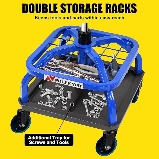Rolling Stool with Blue Wheels, Heavy Duty Garage Work Mechanic Rolling Shop - Image 5