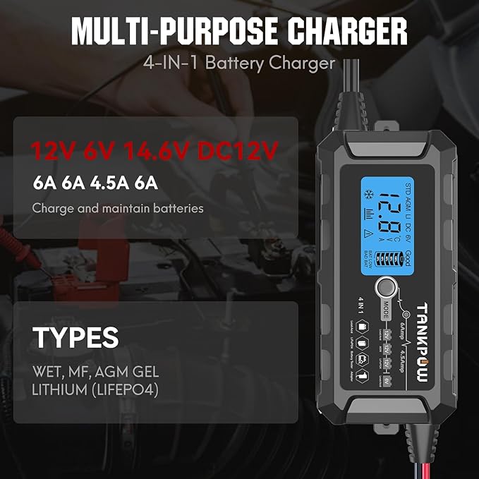 6-Amp Automotive Battery Charger, 6V and 12V Smart Car Battery Charger - Image 2