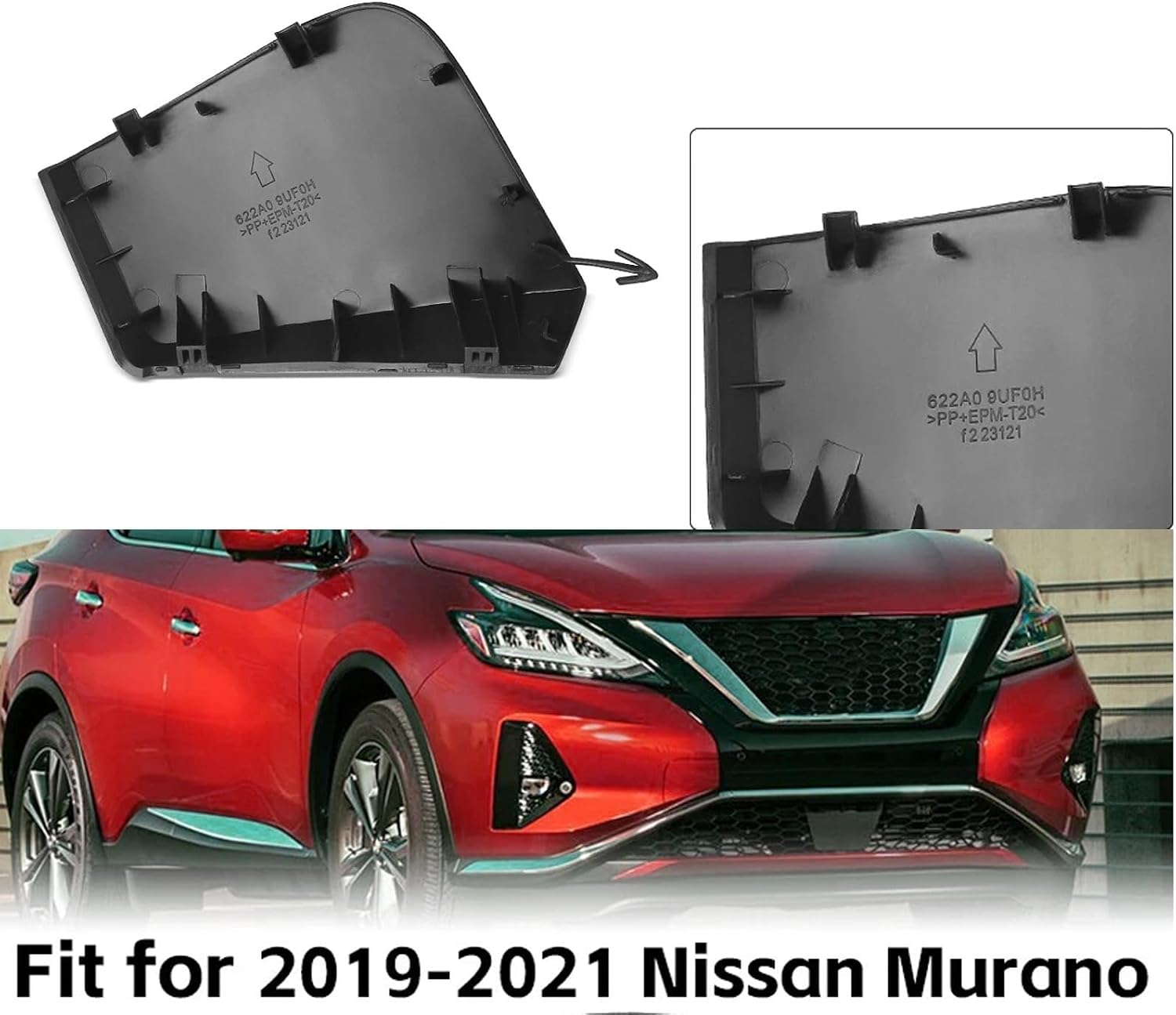 Front Bumper Tow Hook Eye Cover Black for Nissan Murano 2019-2023 Replace OE 622A0-9UF0H