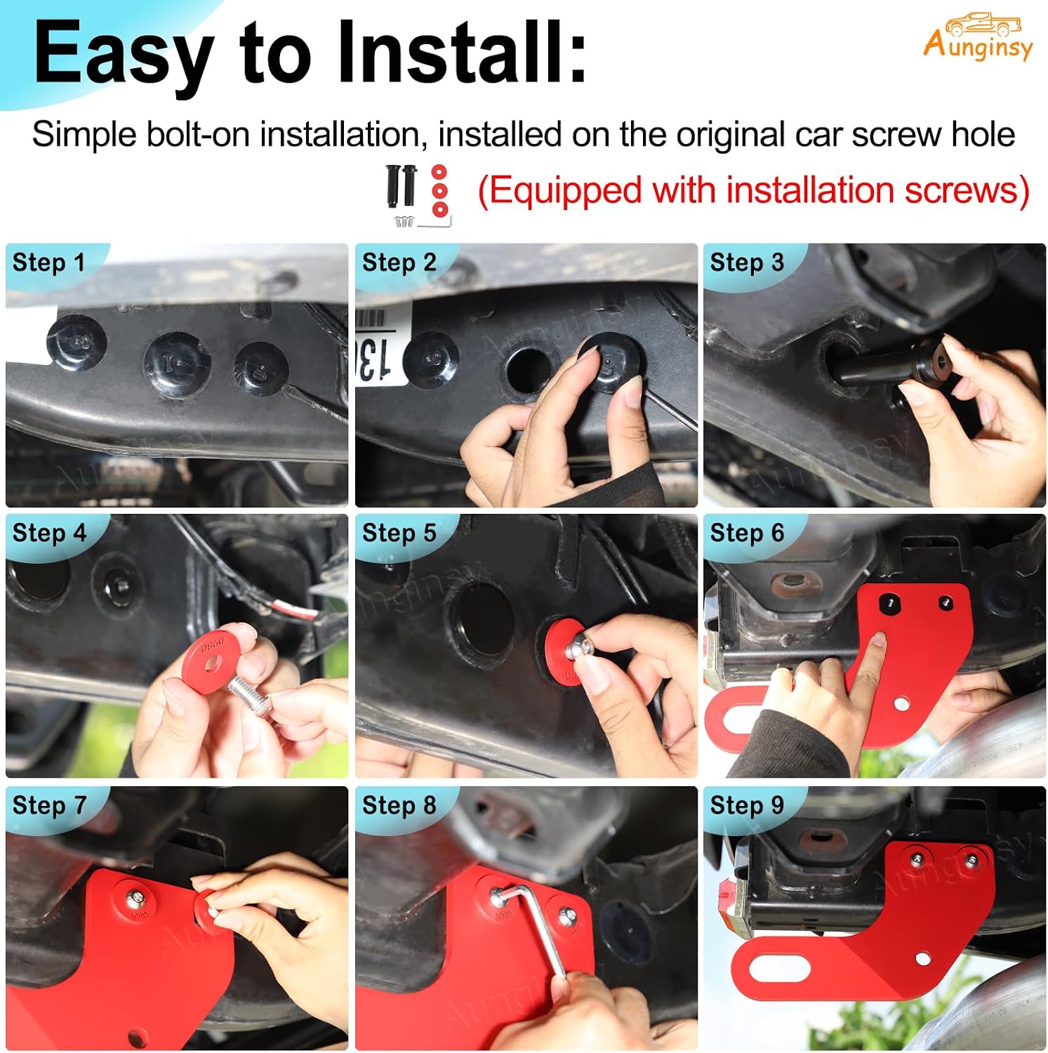 Aunginsy 1PCS Rear Tow Hitch Receiver Hook Compatible with Toyota Tacoma 2024 2025 2026, Car Rear Bumper Trailer Ring Towing Tow Hook Recovery Point Screw Trailer Hitch Exterior Accessories, Red