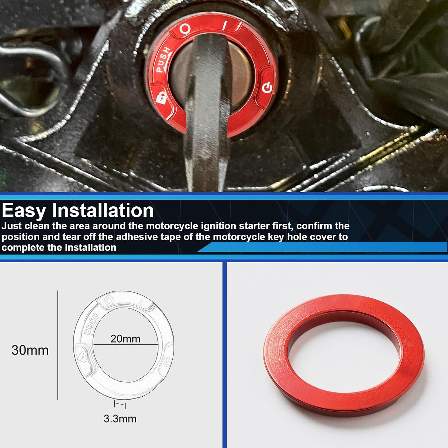 Aluminum Ignition Switch Key Hole Cover Ring Cap for Honda Monkey125 CT125 Trail 125 CB125R CB250R GB350/S, Motorcycle Ignition Key Switch Ring (Red)