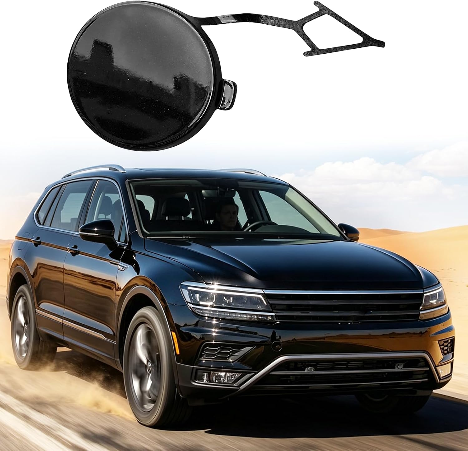 1PC Compatible with Volkswagen Tiguan Front Tow Hook Cover 2017-2021 | Passenger Side VW Tiguan Front Bumper Trailer Cover Replace for 5NG807241-Right, Glossy Black (Not for R-LINE)
