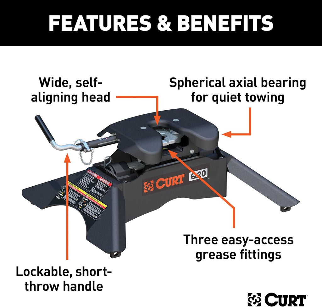 CURT 16130 Q20 5th Wheel Hitch, 20,000 lbs, Black