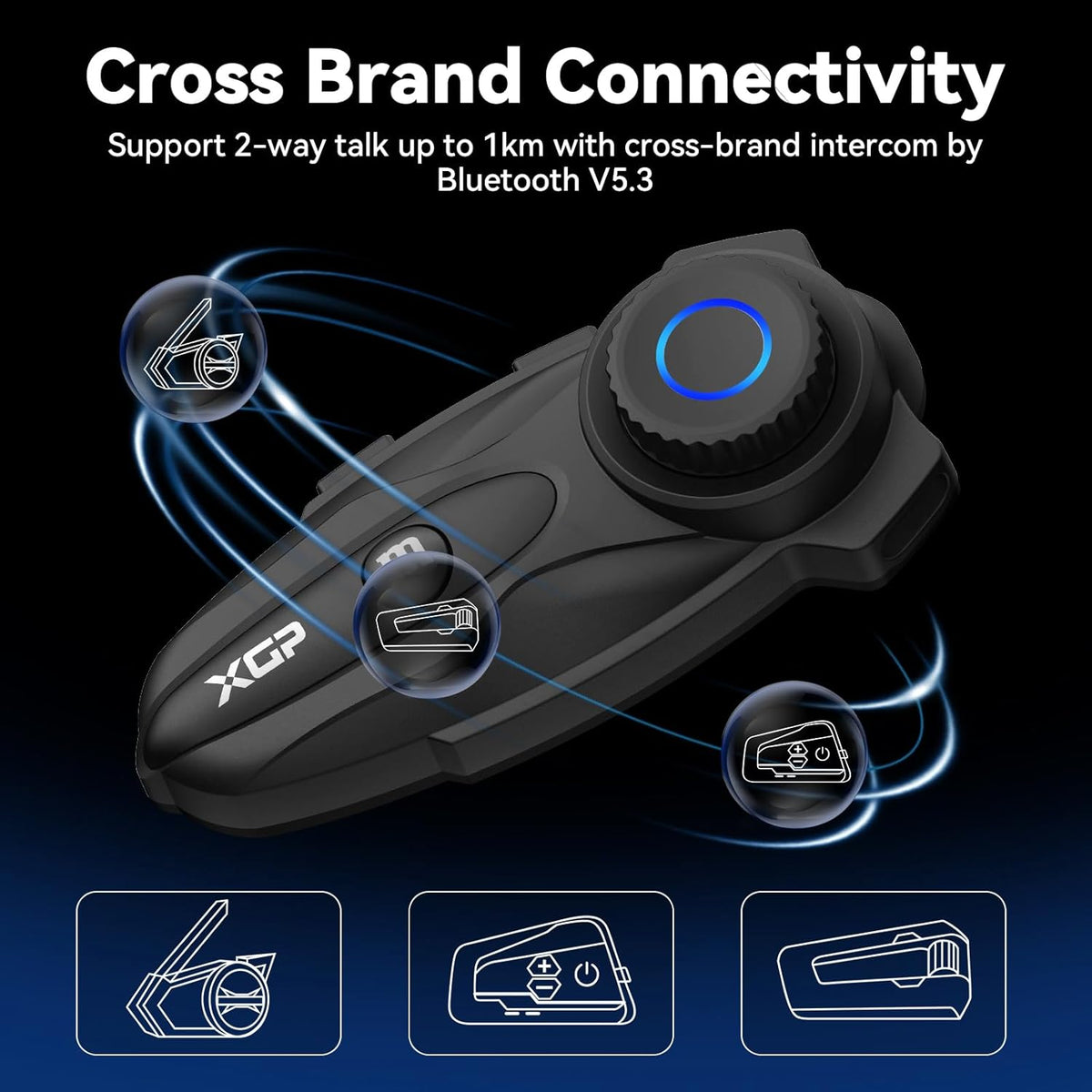 xgp x10 10 riders group mesh motorcycle intercom, front angle view