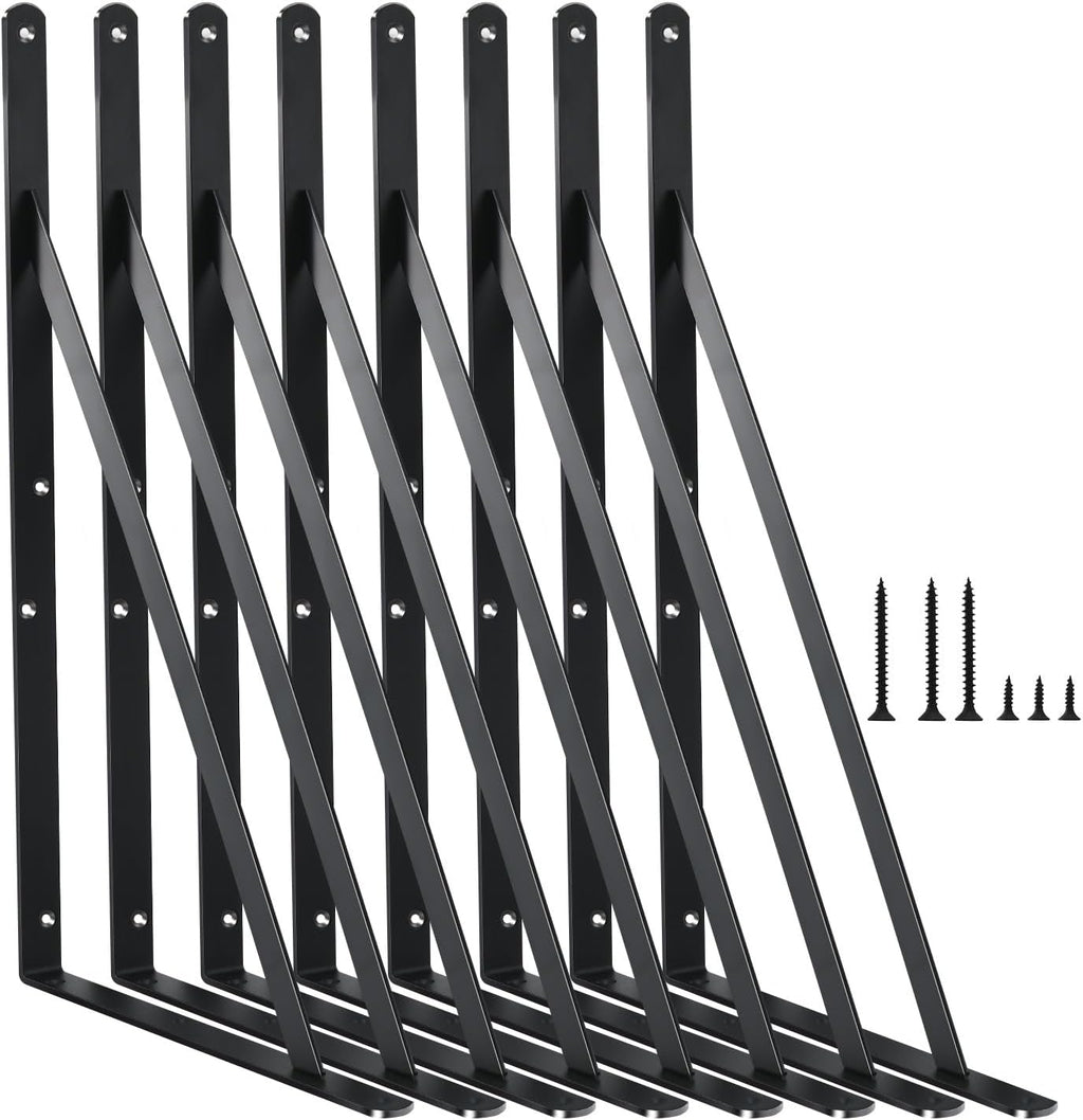 8 Pack L16 x H 10" Black Heavy Duty Shelf Brackets