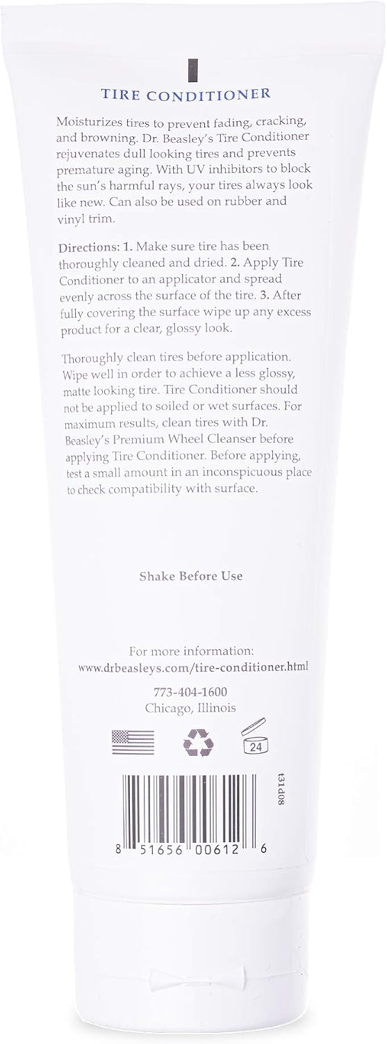 Dr. Beasley's Tire Conditioner 8 fl oz - Keeps Tires Looking New, Prevents Fading & Cracking, Resists UV, Restores Moisture & Color, Control Level of Shine, Easy to Apply