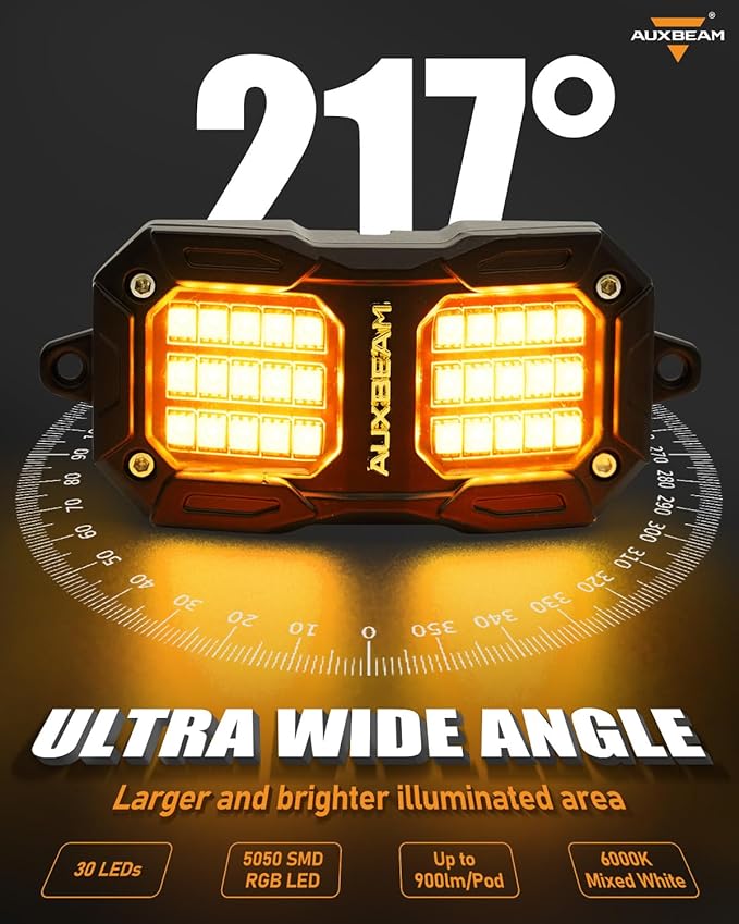 Auxbeam 8 Pods RGB LED Rock Lights w/Brake Mode, Dynamic Color Changing Wheel - Image 5