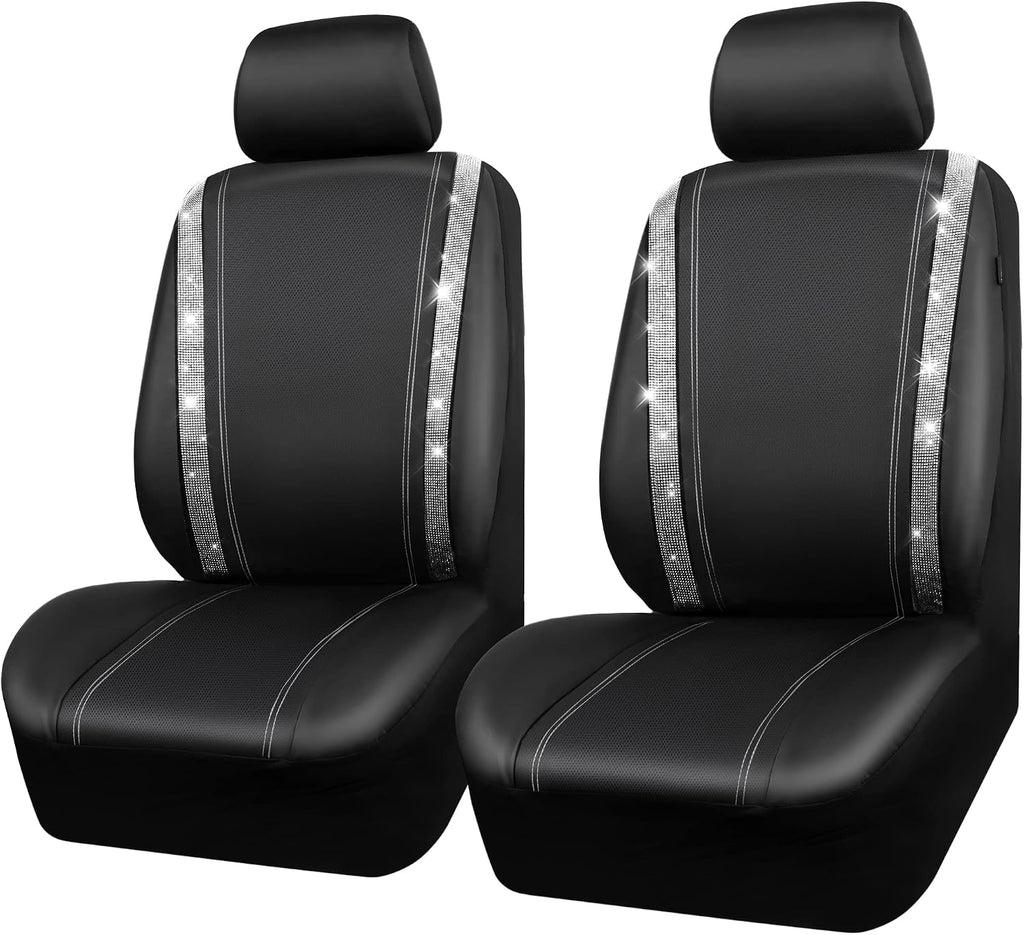car pass leather bling diamond car seat cover, front angle view