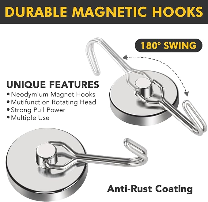 MIKEDE Strong Magnetic Hooks, 110LB Swivel Magnetic Hooks Cruise, Neodymium - Image 6