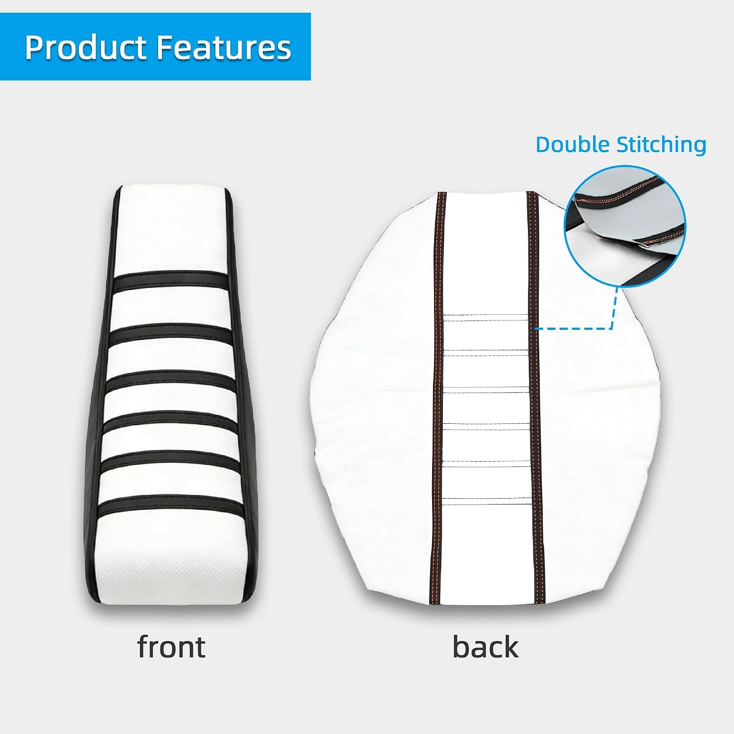 E-riding Universal Soft Rubber Motorcycle Seat Cover - White Stripe Gripper Design Fits for CR125R CR250R CRF250R CRF450R YZ125 YZ250F YZ450F KX250F Ebike Dirt Pit Bike