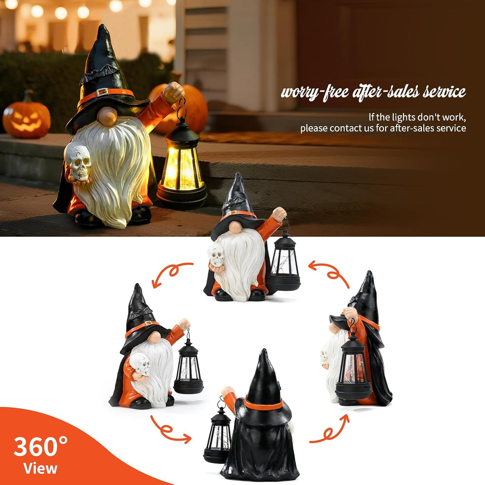 Halloween Gnome Decoration Garden Statues with Skull Solar Gnomes with LED La...