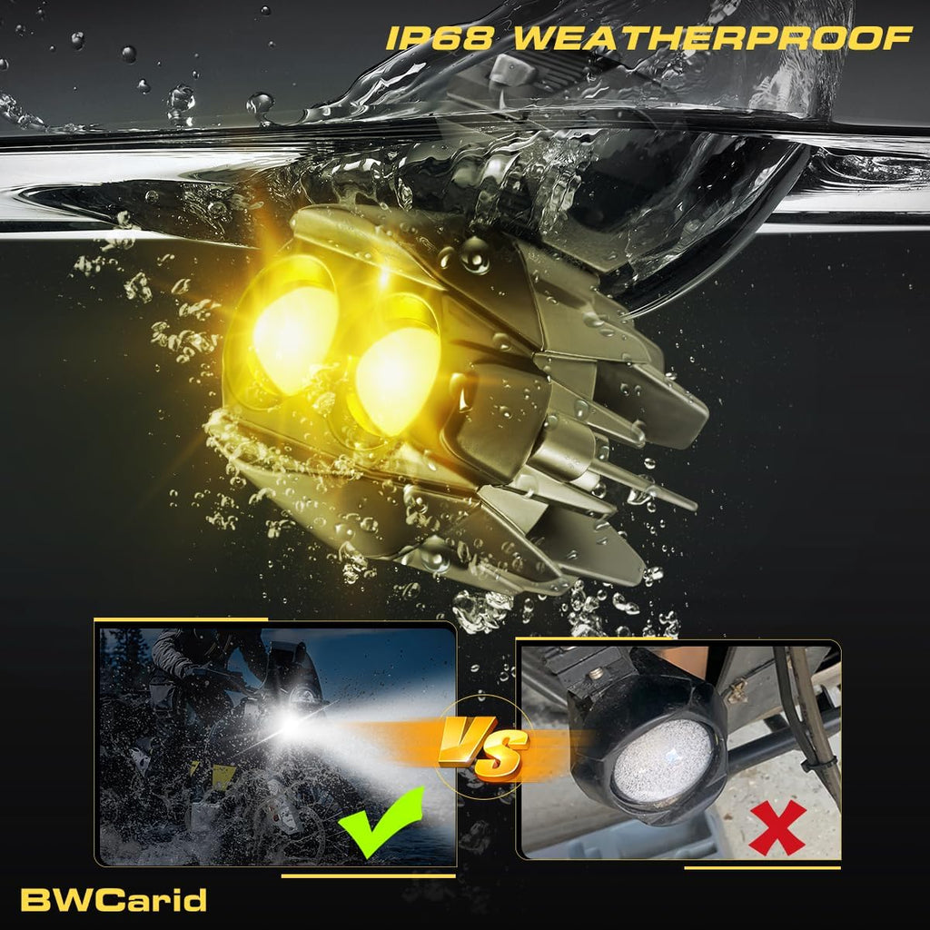 D7 Motorcycle Driving Fog Lights LED Kit Amber White 6 Modes Strobe | Auxiliary Light Pods 50W 5000lm with Clamp Brackets Wiring Harness for R1200GS R850GS ADV Adventure Touring Sport ATV UTV