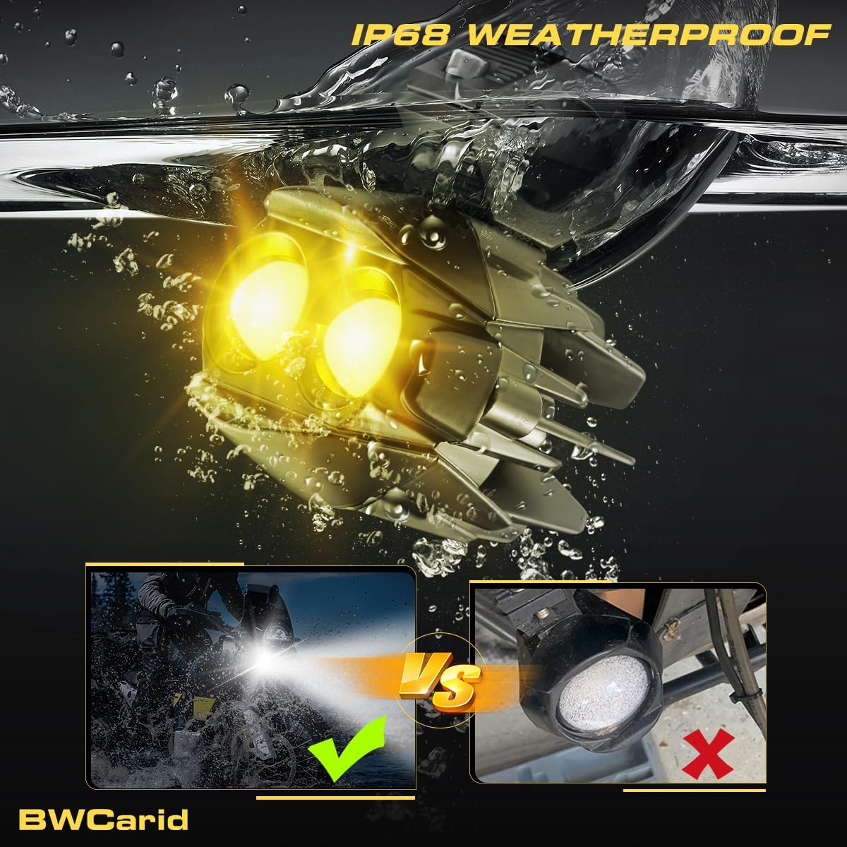D7 Motorcycle Driving Fog Lights LED Kit Amber White 6 Modes Strobe | Auxiliary Light Pods 50W 5000lm with Clamp Brackets Wiring Harness for R1200GS R850GS ADV Adventure Touring Sport ATV UTV