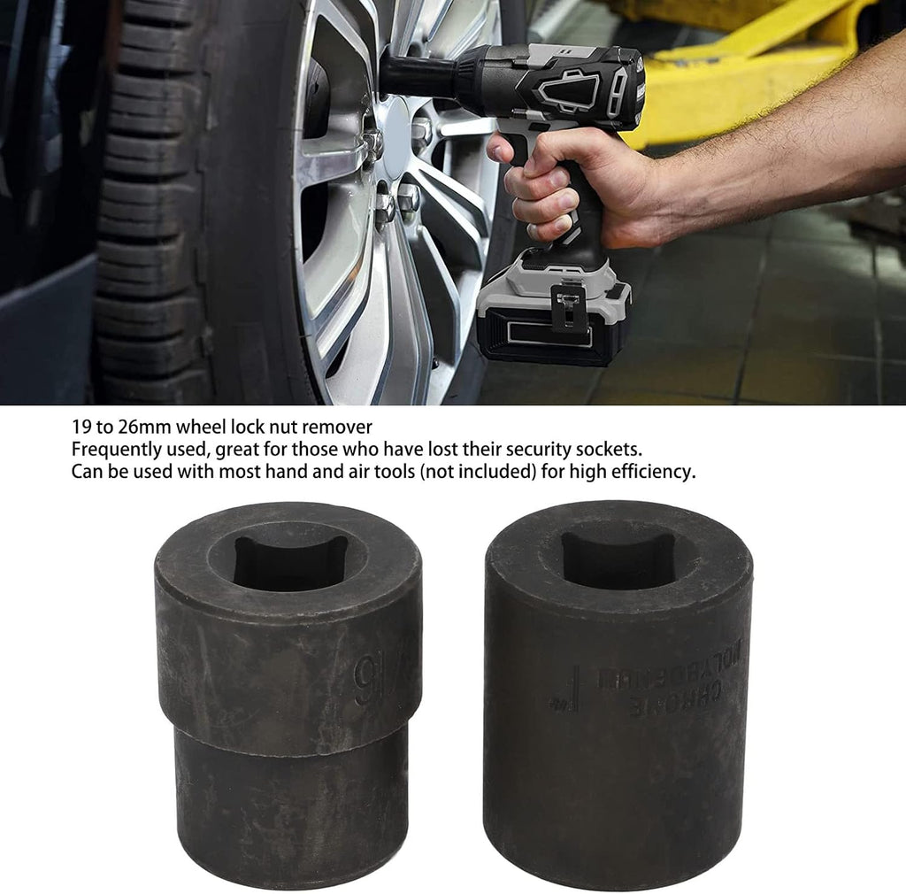 2PCS Emergency Wheel Lug Nut Removal Set, 19‑26mm Lug Nut Extractor with 1/2in Square Drive for Hand and Air Tools, Universal Locking Wheel Nut Remover for Cars Trucks