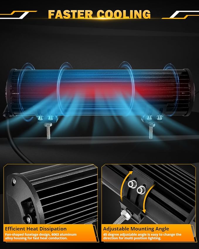 Auxbeam 12 Inch LED Light Bar, 6 Modes Strobe Amber Pod Lights Yellow Fog Light - Image 6