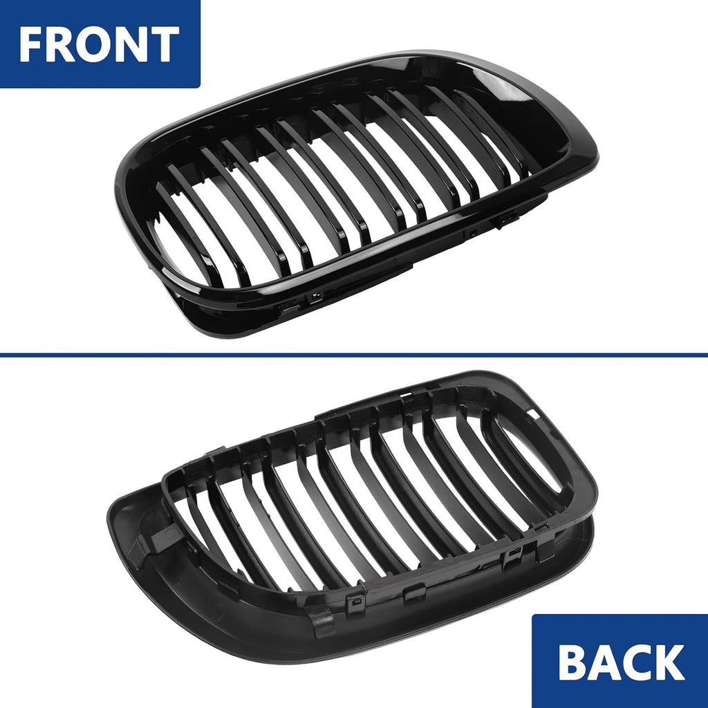 E46 Grille, Front Kidney Grill Compatible with BMW 3 Series 2002-2005 E46 4-Door 320i 325i 325xi 330i 330xi Double Slats Gloss Black Grill
