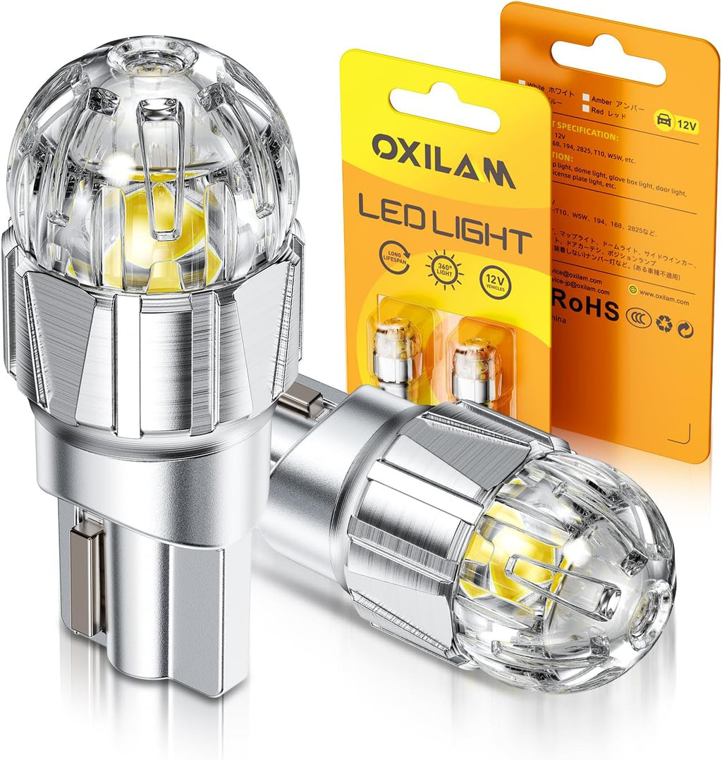OXILAM 194 LED Bulb for License Plate Bulb Super Bright, 168 T10 W5W 2825 LED Bulb for Dome Door Map Courtesy Trunk Cargo Dash LED Interior Light Bulb, Pack of 2
