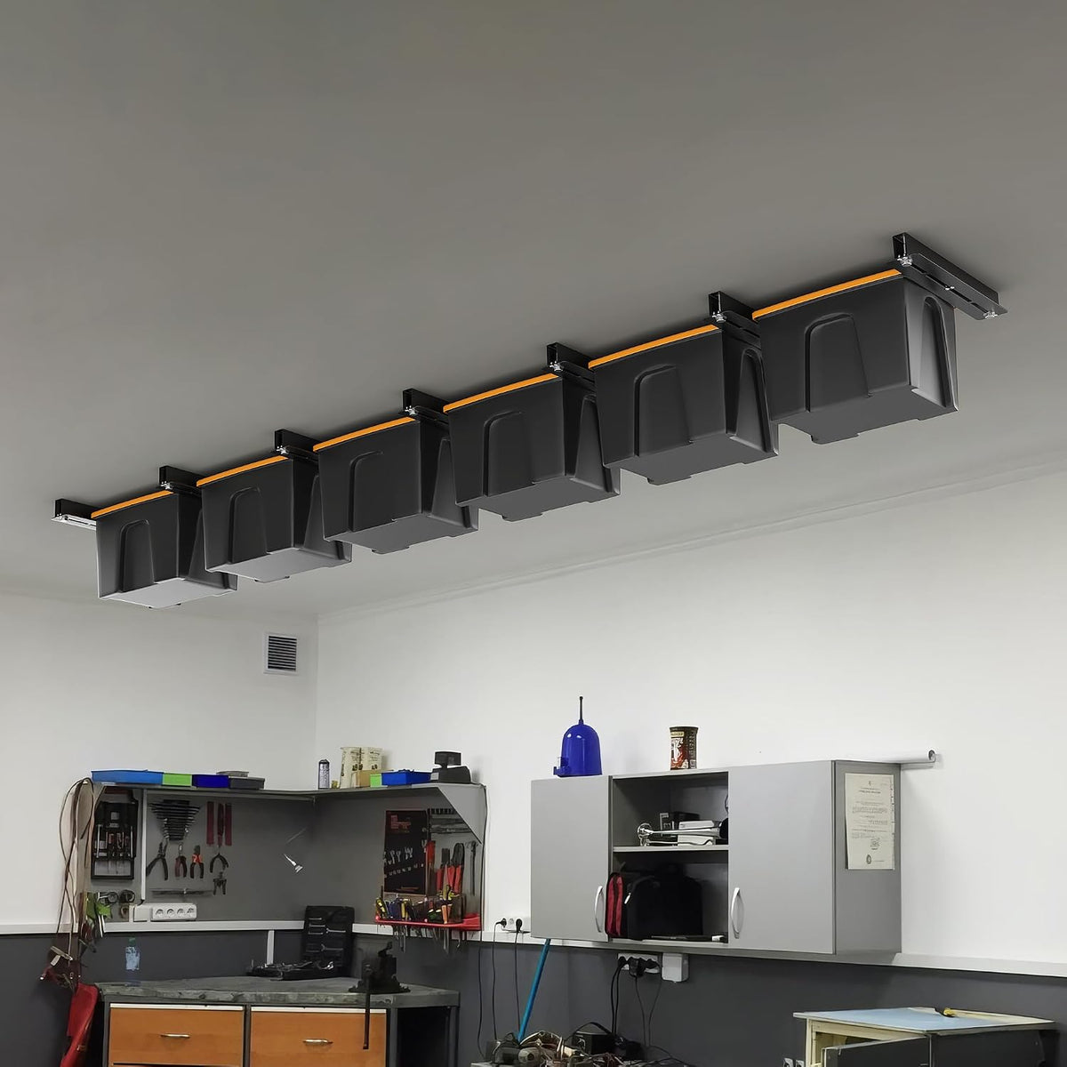 ultrawall overhead garage storage racks for bins, ceiling on a desk or shelf