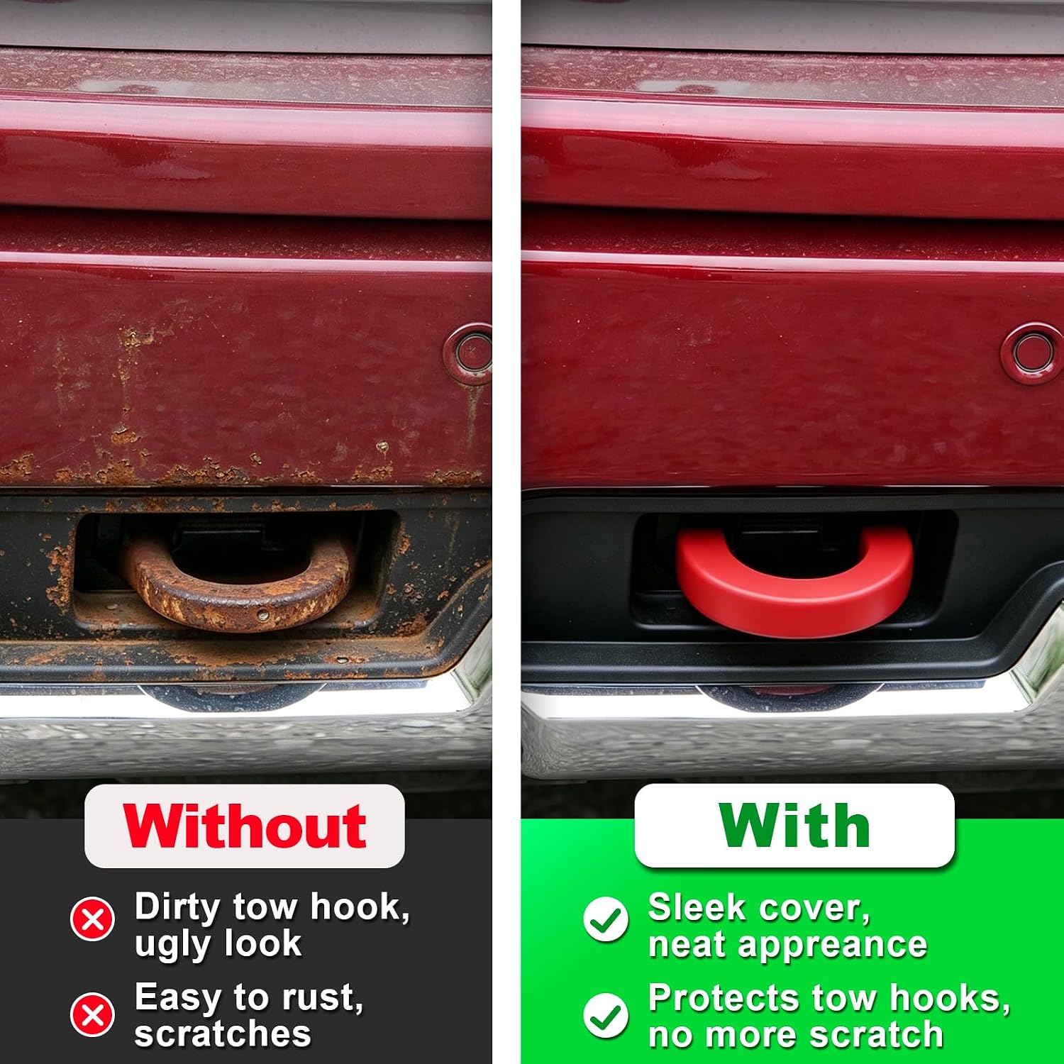 Tow Hook Covers for 2007-2026 Silverado 1500, Front Tow Hook Accessories | Protective Hitch Cover for 2007-2018 GMC Sierra 1500, Custom Fit, Scratch-Resistant, Rust-Proof, All-Weather, Easy Install