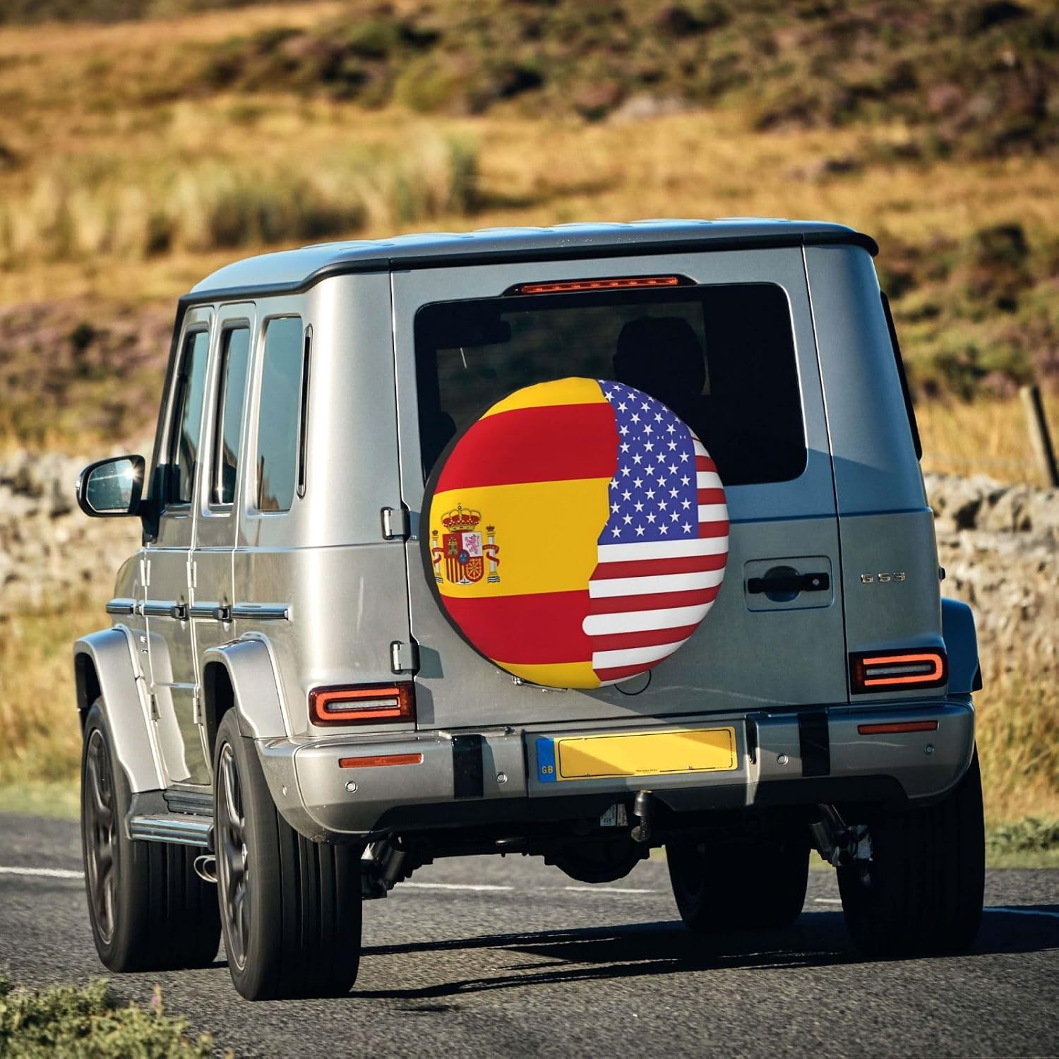 American Spain Flag Print Universal Spare Tire Cover for RV, Jeep | Wheel Protector Fits Rv, Trailer, Jeep, Shield Tires From Sun, Dirt And Rain For Outdoor Storage