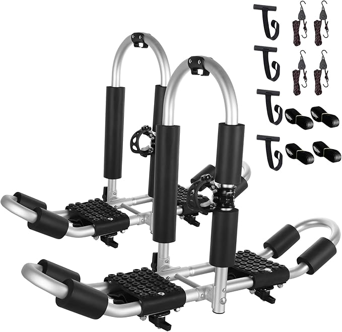 FORWODE Kayak Roof Rack, 2 in 1 Aluminum 2 Pair J-Bar Roof Rack, Folding by FORWODE