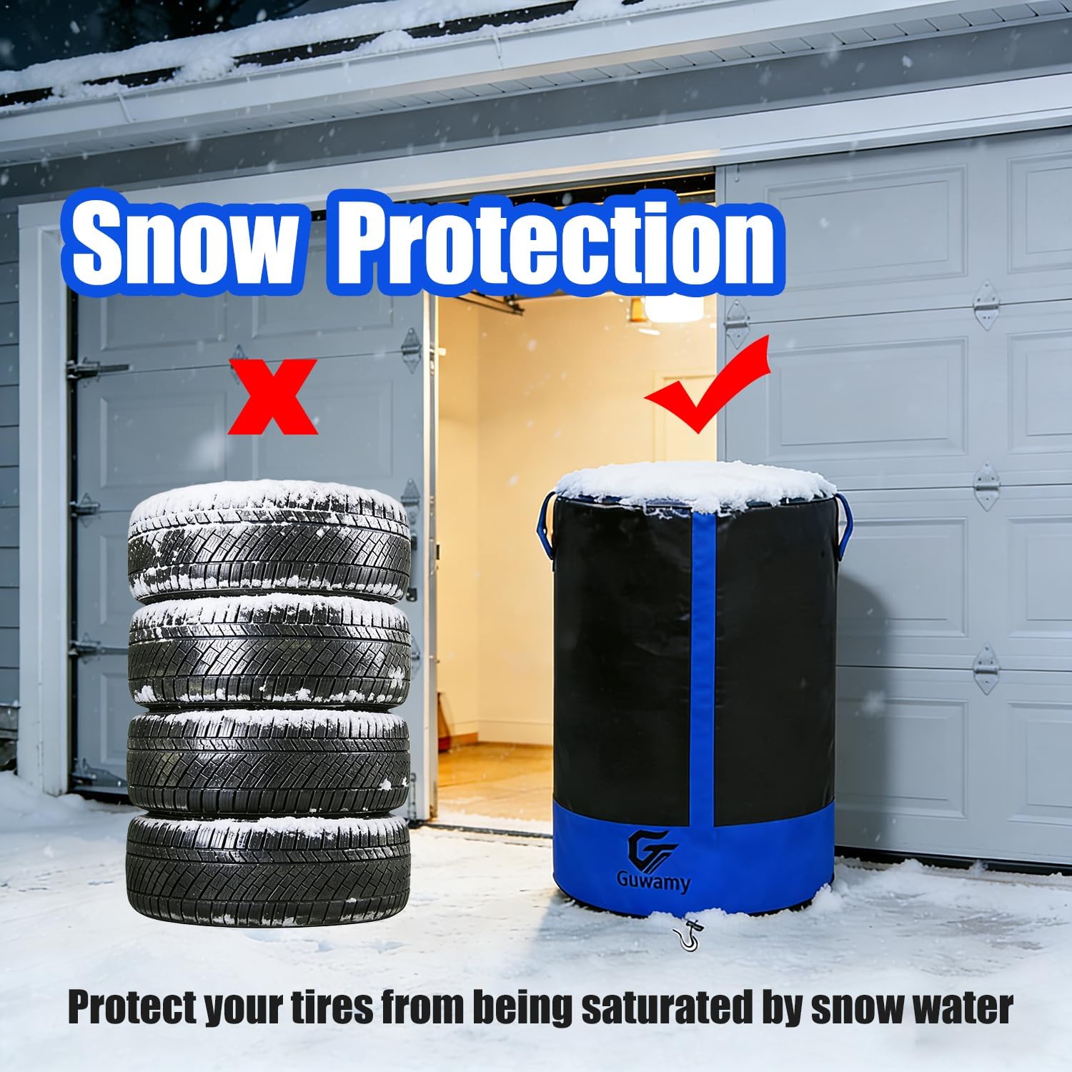 Waterproof Tire Storage Cover – Dust-Proof, Universal Tire Stack Cover for Up to 35" Diameter Tires | Black/Blue Two-Tone Design