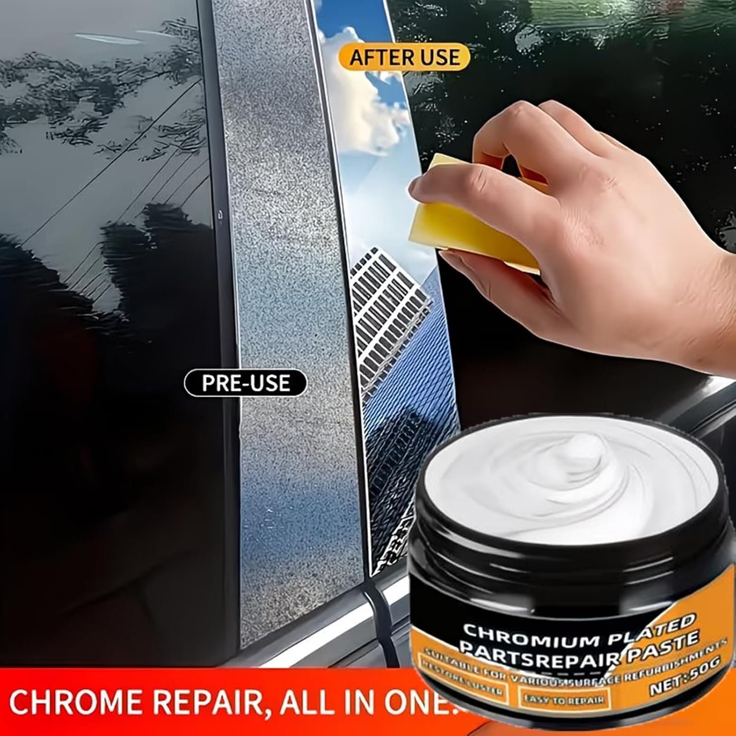 Metal Restorer - Buffing Compound, 1 Effective for RV Electroplating Strips, Shine Solution with Microfiber, Protective Coating for Door Handles, Glass Panels and Bumpers