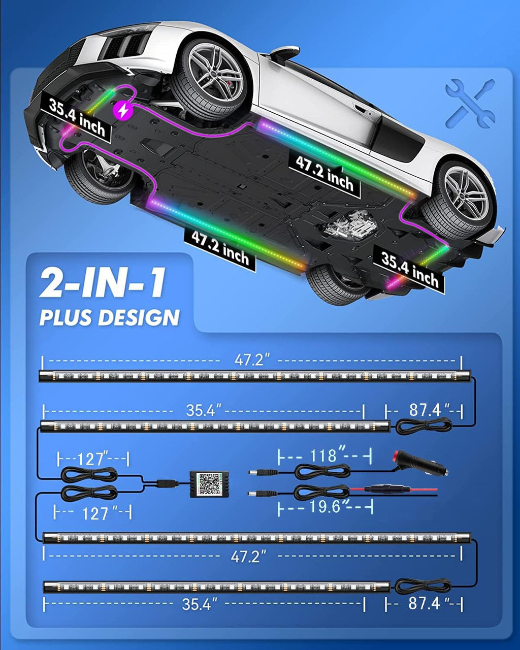 Yielinth Underglow Kit, RGB-IC Under Car Lights With Dream Color Dancing Chasing, 213 Scene Modes, App and Remote Control, 5 Music Modes LED Lights for All Cars