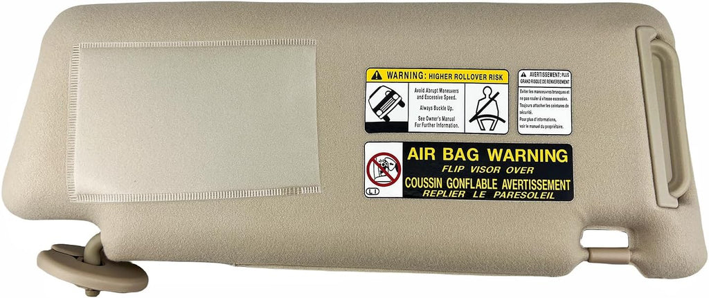 Left Driver Side Sun Visor Compatible with 2005-2015 Toyota Tacoma, (Beige Color) Sunvisor Replacement with Clip, Screws and Manual Slide Extension & Mirror, Non-Illuminated, Replaces 74320-04181-B1
