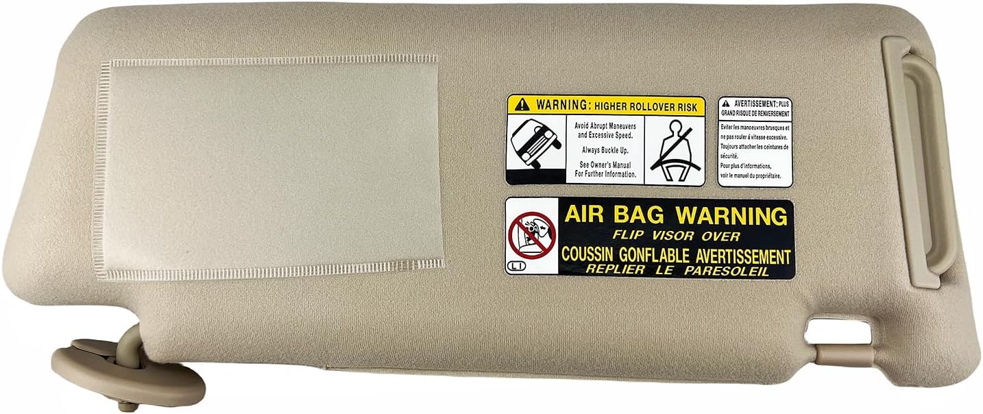 Left Driver Side Sun Visor Compatible with 2005-2015 Toyota Tacoma, (Beige Color) Sunvisor Replacement with Clip, Screws and Manual Slide Extension & Mirror, Non-Illuminated, Replaces 74320-04181-B1