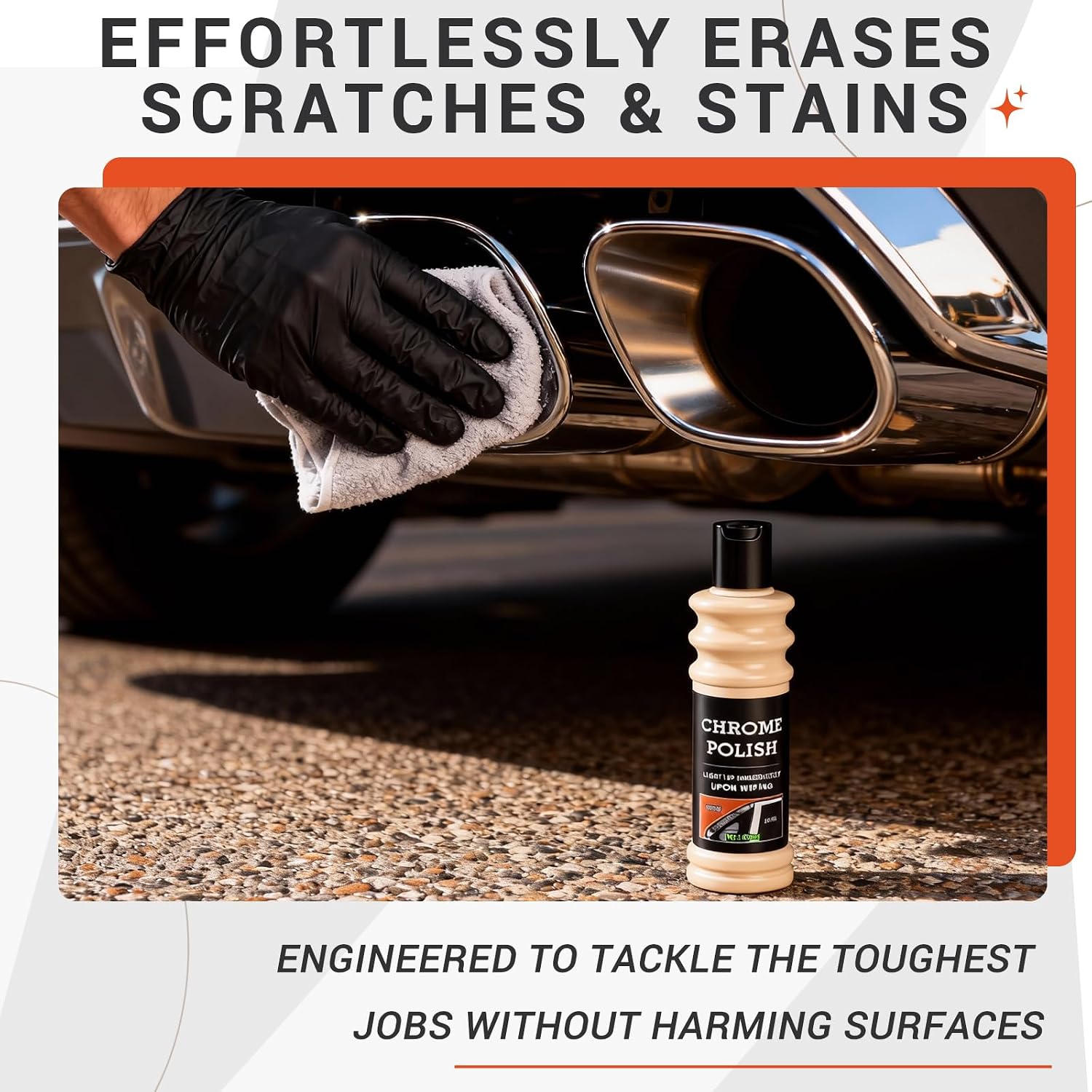 Chrome Cleaner and Metal Polish, Car & Motorcycle Wheel Restorer, 150ml | Powerful Rust & Scratch Remover Paste for Aluminum, Stainless Steel, Golf Clubs, Silver and Copper; Sponge Included
