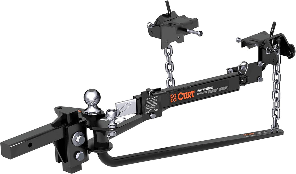 CURT 17063 Round Bar Weight Distribution Hitch with Sway Control, 2" Shank, 2-5/16" Ball, 10,000-14,000 lb GTW, 1,000-1,400 lb TW, Integrated Lubrication for Travel Trailers and Campers