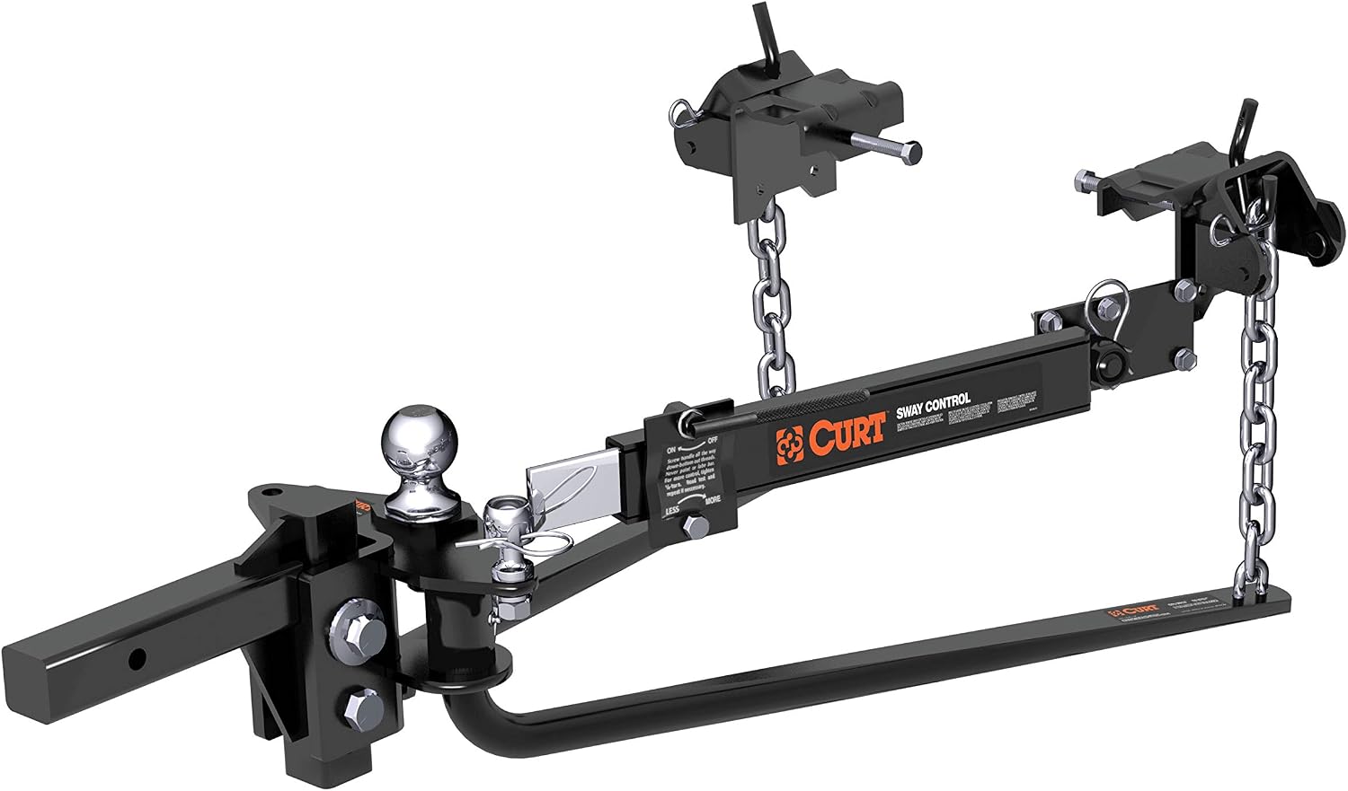 CURT 17063 Round Bar Weight Distribution Hitch with Sway Control, 2" Shank, 2-5/16" Ball, 10,000-14,000 lb GTW, 1,000-1,400 lb TW, Integrated Lubrication for Travel Trailers and Campers