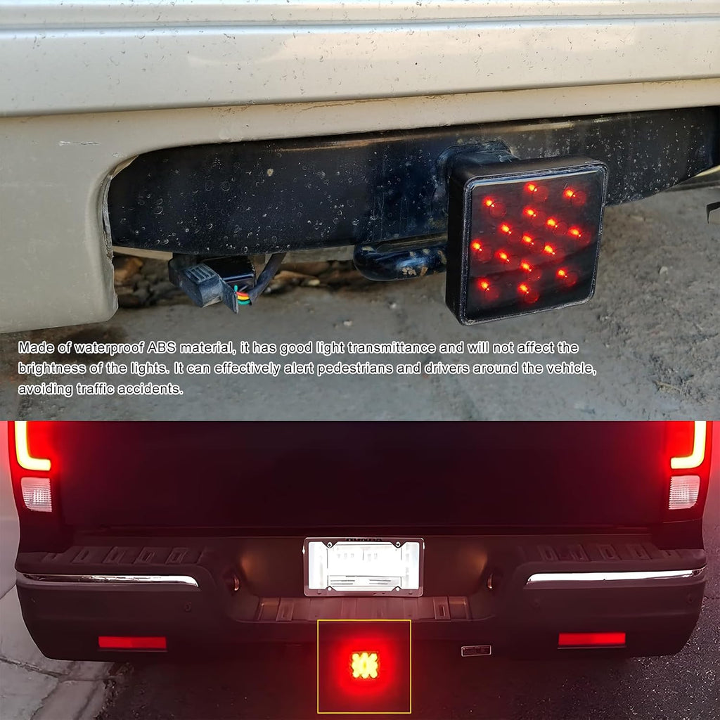 15 LED Brake Light Trailer Hitch Cover, 12V Bright Smoked Lens Tail Light for 2" Towing Hitch Receiver, Waterproof Square Brake Driving Lamp Exterior Accessories for Truck SUV RV