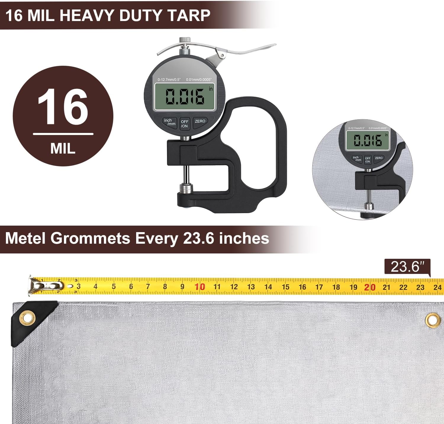 Sunvigor Tarp Waterproof 8x10Ft, Extra Thick 16 Mil Heavy Duty Tarp Cover, Tear & Fade Resistant, Outdoor Tarps with Brass Grommets and Reinforced Edges for Roof, Camping, Patio, Boat (Silver/Black)
