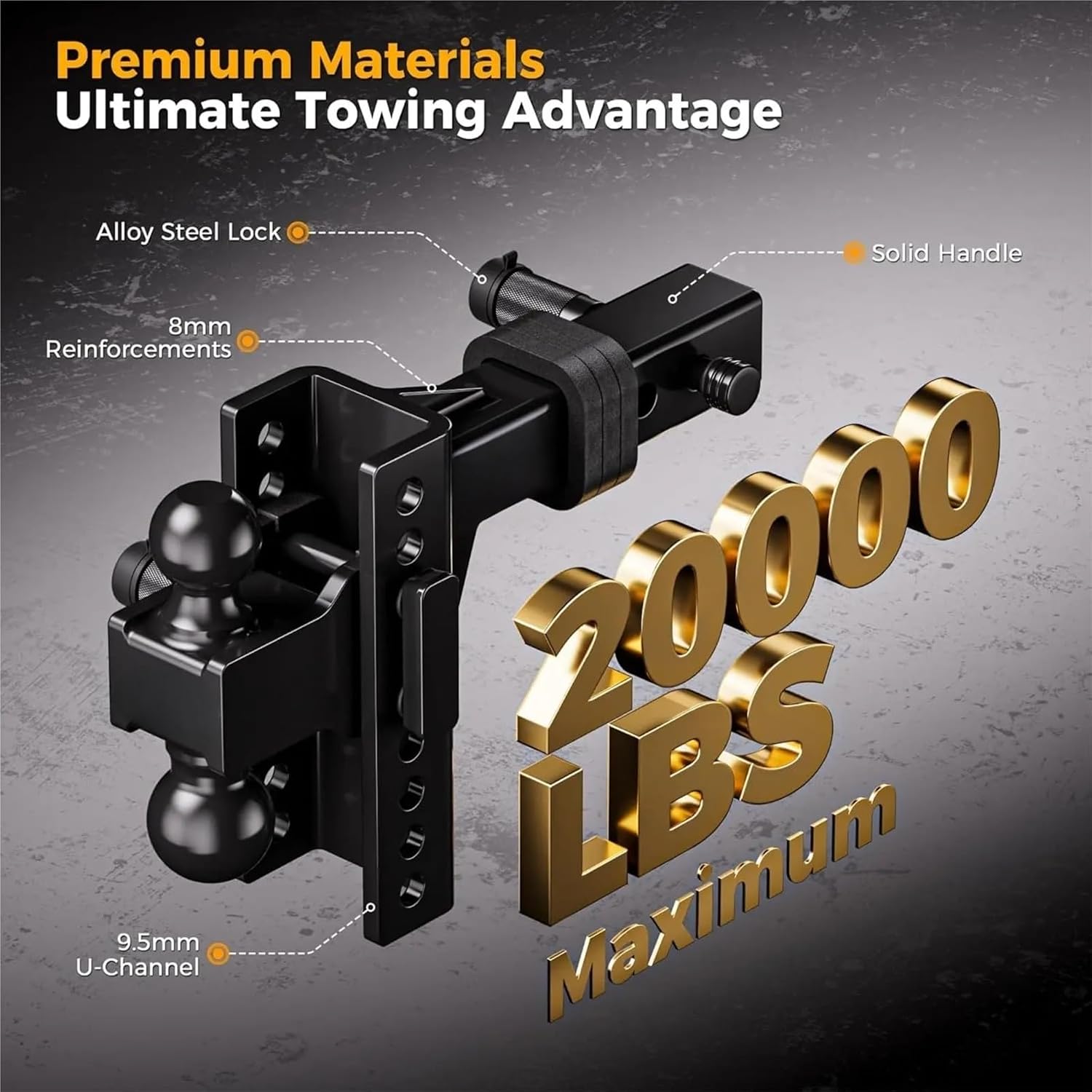 Adjustable 2" Trailer Hitch 6" Drop/Rise Dual-Ball 20,000 LBS GTW Locks