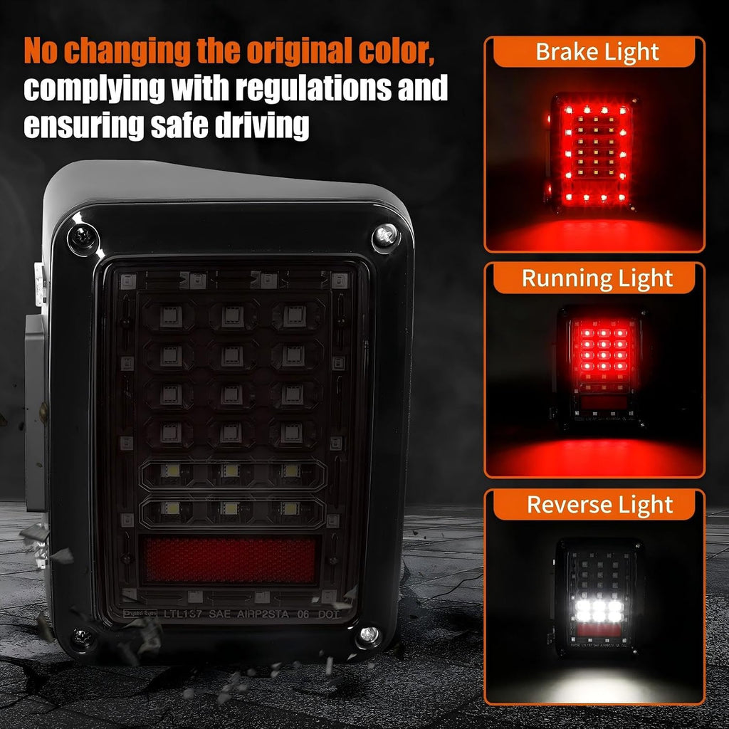 MAYELLO LED Tail Lights Compatible with Jeep Wrangler JK JKU 2007-2018 Smoked Lens w/Brake Light Running Light Reverse Lights 2PCS