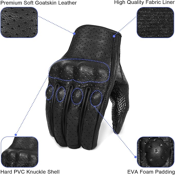 Updated Goatskin Leather Motorcycle Gloves Men Touchscreen Anti-Slip Motorbike - Image 2