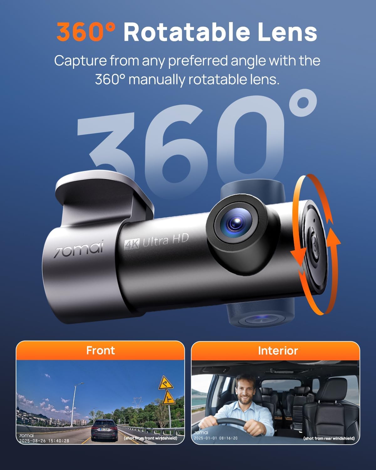 70mai m310 plus 4k dash cam front with on a desk or shelf