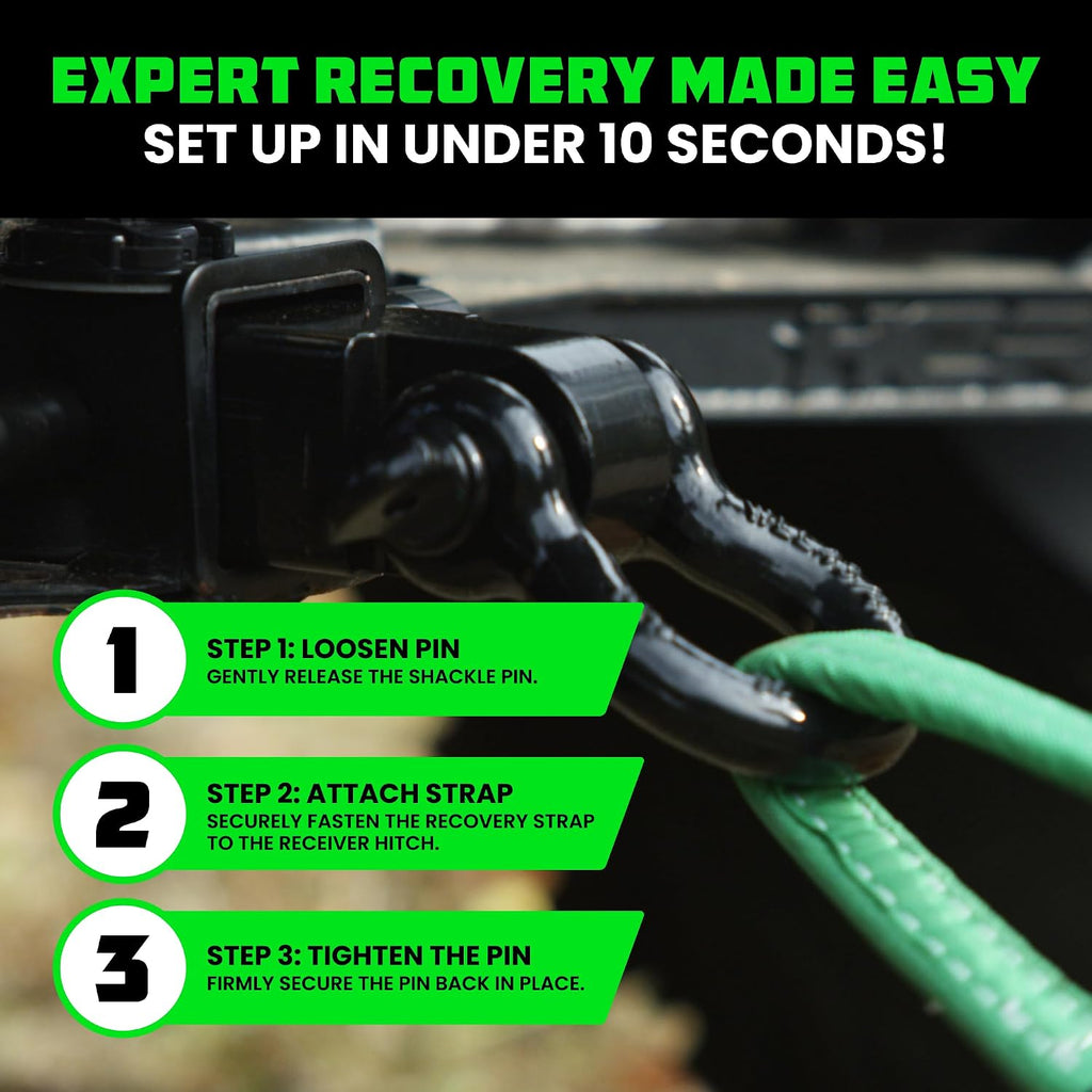 Rhino USA Shackle Hitch Receiver (Fits 2" Receivers) Best Towing Accessories for Trucks, Jeep, Toyota & More - Connect Your Rhino Tow Strap for Vehicle Recovery, Mounts to 2" Receiver Hitches