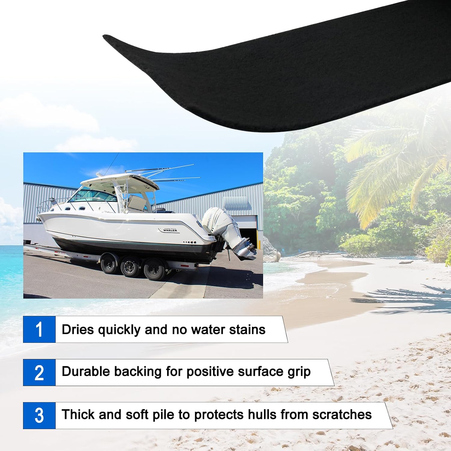 Boat Trailer Bunk Carpet 16 Inch x 15 feet Black Marine Roll Carpet Replacement Parts Accessories Padding Cover for Jet Ski Trailer Boards Ramps (Black-16in x 15ft)