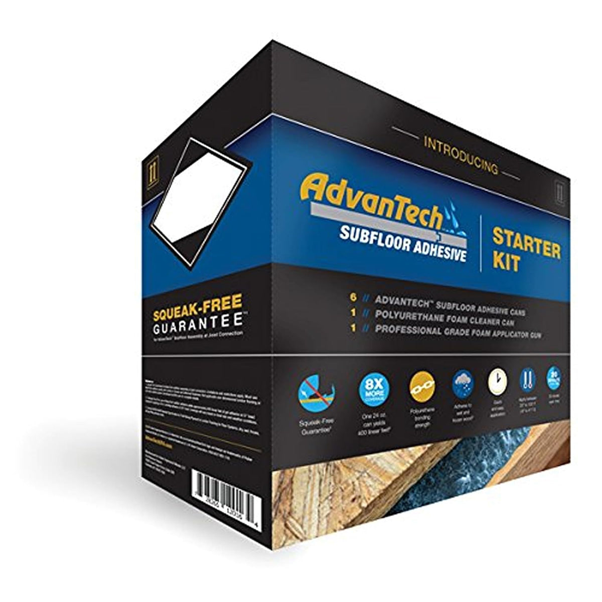 advantech subfloor adhesive starter kit with applicator & shown in use