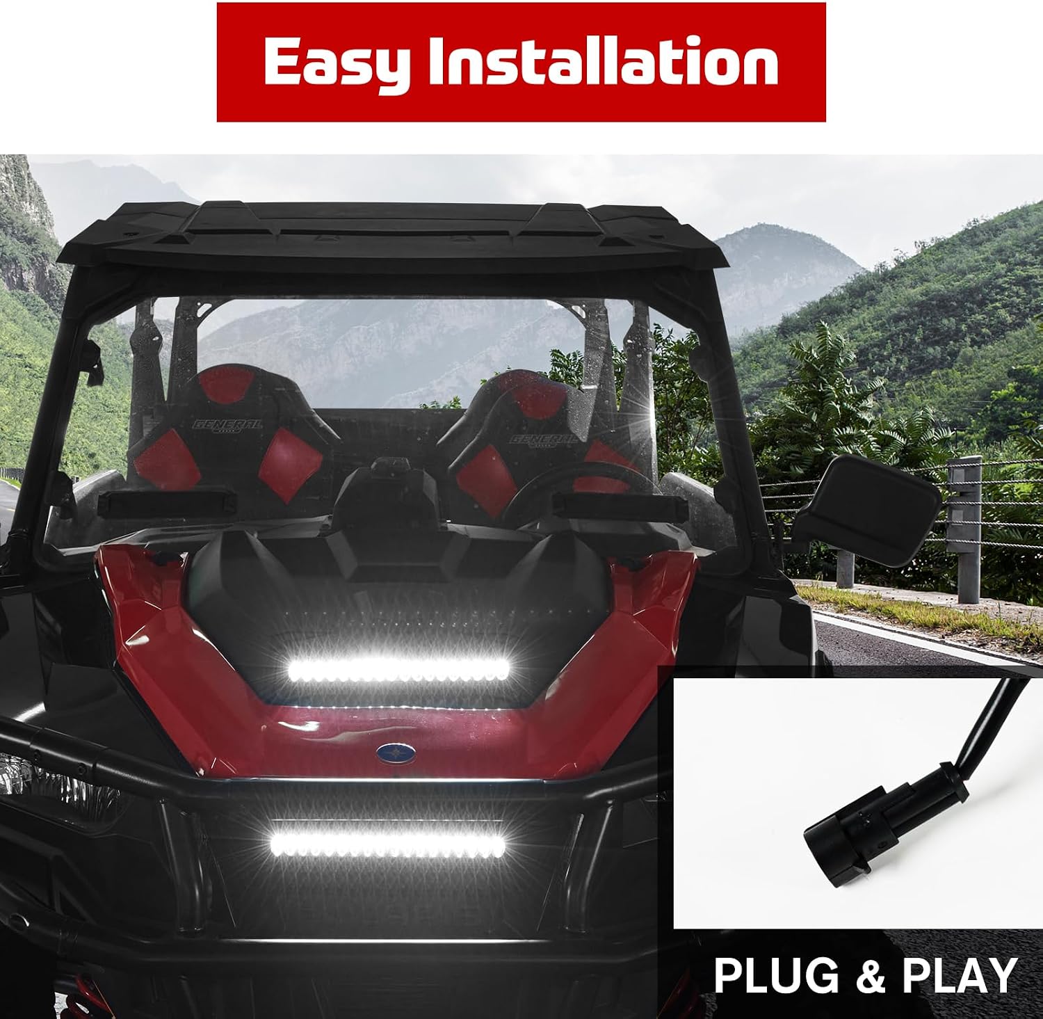 Hood Scoop with Light for Polaris General 1000/XP 1000 2016-2020, Hood Scoop with LED Auxiliary Light Kit for Polaris General 1000/4 1000/ XP 1000/ XP 4 1000 2016-2020 Accessories
